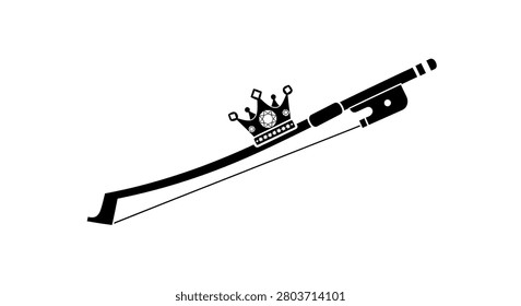 Elegant black and white icon featuring a musical violin bow wearing a small regal crown, representing high-class music, mastery, or orchestral excellence.