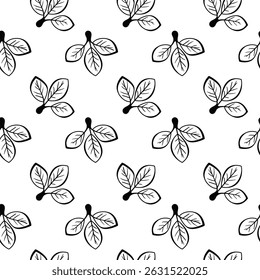 Elegant black and white leaf pattern.  Perfect for textile design, wallpaper, or website backgrounds.  Simple, minimalist style evokes nature and tranquility.