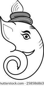 Elegant black and white line art of Lord Ganesh, the Hindu deity of wisdom, prosperity, and success. Perfect for religious artwork, tattoo designs, spiritual prints, and coloring book pages