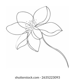 Elegant black and white line art illustration of a delicate single flower design