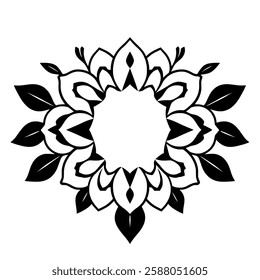 Elegant Black and White Mandala: Circular Floral Design, Symmetrical Pattern, Perfect for Decoration, Vector Graphic, and Template