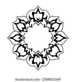 Elegant Black and White Mandala: Circular Floral Design, Symmetrical Pattern, Ornamental Frame, Vintage Decorative Art