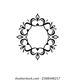 Elegant Black and White Mandala Design: Circular Floral Frame, Decorative Ornament, Vintage Pattern, Symmetrical Art, Vector Graphics