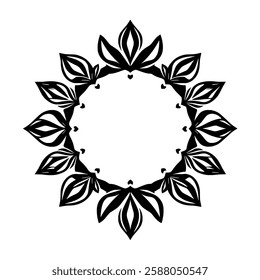 Elegant Black and White Mandala Design: Circular Floral Pattern, Perfect for Decorative Frame or Border. Ornamental and Symmetrical Art.