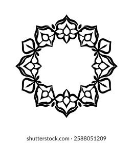 Elegant Black and White Mandala Design: Circular Floral Pattern, Perfect for Decoration, Vintage Style, Symmetrical Ornament, Vector Graphic