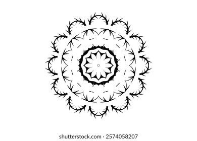 Elegant Black and White Mandala with Detailed Circular Patterns on a Crisp White Background	
