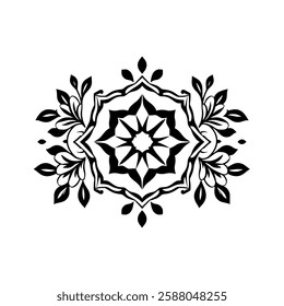 Elegant Black and White Mandala Floral Design: Symmetrical Ornamental Pattern for Art, Decor, and Backgrounds