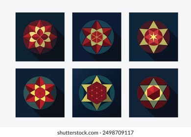 Elegant black and white mandala geometry principle silhouette vector art illustration set. Perfect for intricate and stylish designs, offering a modern and symmetrical artistic touch.