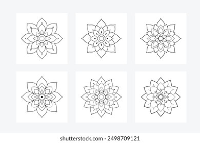 Elegant black and white mandala geometry principle silhouette vector art illustration set. Perfect for intricate and stylish designs, offering a modern and symmetrical artistic touch.