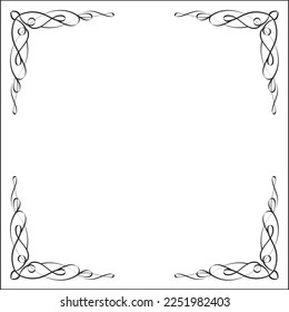 Elegant black and white monochrome ornamental border, corners in art nouveau style for greeting cards, banners, invitations. Isolated vector illustration.  Oriental style.
