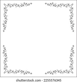 Elegant black and white monochrome ornamental border for greeting cards, banners, invitations. Isolated vector illustration.