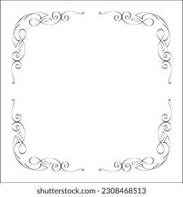 Elegant black and white monochrome ornamental border for greeting cards, banners, invitations. Vector frame for all sizes and formats. Isolated vector illustration.