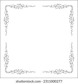 Elegant black and white monochrome ornamental border for greeting cards, banners, invitations. Vector frame for all sizes and formats. Isolated vector illustration.