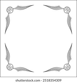 Elegant black and white monochrome ornamental border with snitch for greeting cards, banners, invitations. Vector frame for all sizes and formats. Isolated vector illustration.	
