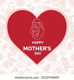 Elegant Black and White Mother's Day Card with Floral Design and Mother-Child Silhouette