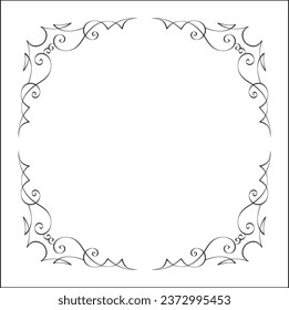 Elegant black and white ornamental frame, decorative border, corners for greeting cards, banners, business cards, invitations, menus. Isolated vector illustration.