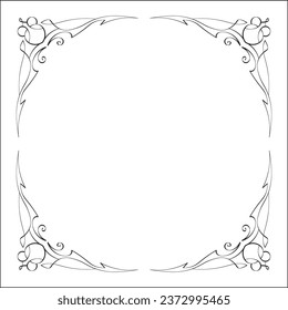 Elegant black and white ornamental frame, decorative border, corners for greeting cards, banners, business cards, invitations, menus. Isolated vector illustration.