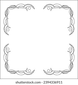 Elegant black and white ornamental frame, Vikings style, decorative border, corners for greeting cards, banners, business cards, invitations, menus. Isolated vector illustration.	