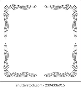 Elegant black and white ornamental frame, Vikings style, decorative border, corners for greeting cards, banners, business cards, invitations, menus. Isolated vector illustration.	