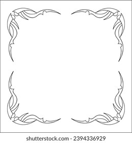 Elegant black and white ornamental frame, Vikings style, decorative border, corners for greeting cards, banners, business cards, invitations, menus. Isolated vector illustration.	