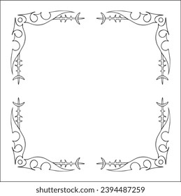 Elegant black and white ornamental frame, decorative border, corners for greeting cards, banners, business cards, invitations, menus. Isolated vector illustration.	