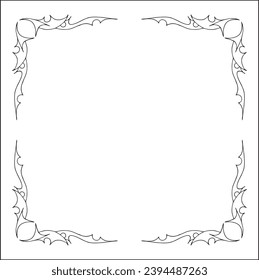 Elegant black and white ornamental frame, decorative border, corners for greeting cards, banners, business cards, invitations, menus. Isolated vector illustration.	