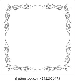 Elegant black and white ornamental frame, decorative border, corners for greeting cards, banners, business cards, invitations, menus. Isolated vector illustration.