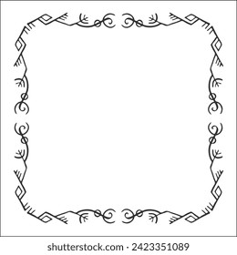 Elegant black and white ornamental frame with Viking runes, decorative border, corners for greeting cards, banners, business cards, invitations, menus. Isolated vector illustration.