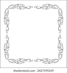 Elegant black and white ornamental frame, decorative border, corners for greeting cards, banners, business cards, invitations, menus. Isolated vector illustration.