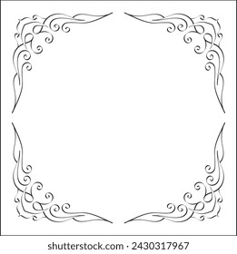 Elegant black and white ornamental frame, sharp corners, decorative border, corners for greeting cards, banners, business cards, invitations, menus. Isolated vector illustration.