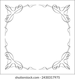 Elegant black and white ornamental frame, sharp corners, decorative border, corners for greeting cards, banners, business cards, invitations, menus. Isolated vector illustration.