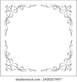 Elegant black and white ornamental frame, sharp corners, decorative border, corners for greeting cards, banners, business cards, invitations, menus. Isolated vector illustration.