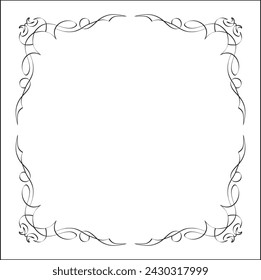 Elegant black and white ornamental frame, sharp corners, decorative border, corners for greeting cards, banners, business cards, invitations, menus. Isolated vector illustration.