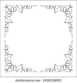 Elegant black and white ornamental frame, sharp corners, decorative border, corners for greeting cards, banners, business cards, invitations, menus. Isolated vector illustration.