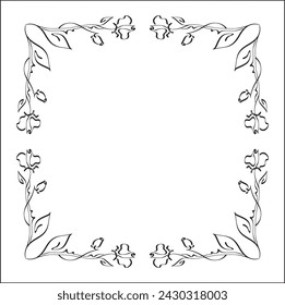 Elegant black and white ornamental frame, sharp corners, decorative border, corners for greeting cards, banners, business cards, invitations, menus. Isolated vector illustration.