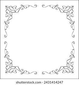 Elegant black and white ornamental frame, decorative border, corners for greeting cards, banners, business cards, invitations, menus. Isolated vector illustration.