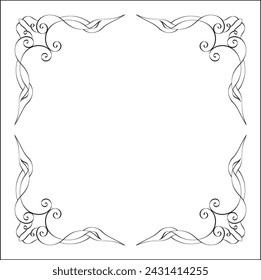 Elegant black and white ornamental frame, decorative border, corners for greeting cards, banners, business cards, invitations, menus. Isolated vector illustration.