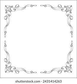 Elegant black and white ornamental frame, decorative border, corners for greeting cards, banners, business cards, invitations, menus. Isolated vector illustration.