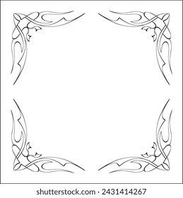 Elegant black and white ornamental frame, sharp corners, decorative border, corners for greeting cards, banners, business cards, invitations, menus. Isolated vector illustration.

