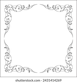 Elegante marco ornamental en blanco y negro, borde decorativo, esquinas para tarjetas de felicitación, banners, tarjetas de visita, invitaciones, menús. Ilustración aislada del vector.