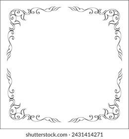 Elegant black and white ornamental frame, decorative border, corners for greeting cards, banners, business cards, invitations, menus. Isolated vector illustration.