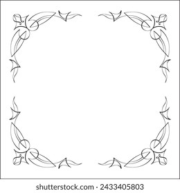 Elegant black and white ornamental frame, decorative border, corners for greeting cards, banners, business cards, invitations, menus. Isolated vector illustration.