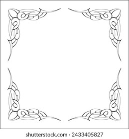 Elegant black and white ornamental frame, decorative border, corners for greeting cards, banners, business cards, invitations, menus. Isolated vector illustration.