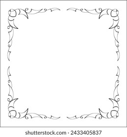 Elegant black and white ornamental frame, decorative border, corners for greeting cards, banners, business cards, invitations, menus. Isolated vector illustration.