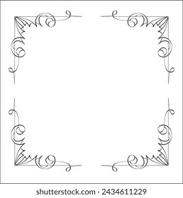 Elegant black and white ornamental frame, decorative border, corners for greeting cards, banners, business cards, invitations, menus. Isolated vector illustration.