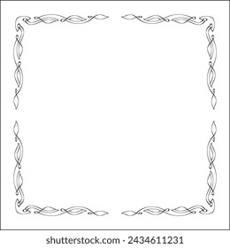 Elegant black and white ornamental frame, decorative border, corners for greeting cards, banners, business cards, invitations, menus. Isolated vector illustration.