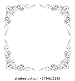Elegant black and white ornamental frame, decorative border, corners for greeting cards, banners, business cards, invitations, menus. Isolated vector illustration.