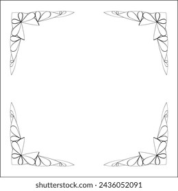 Elegant black and white ornamental frame, decorative border, corners for greeting cards, banners, business cards, invitations, menus. Isolated vector illustration.