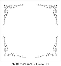 Elegant black and white ornamental frame, decorative border, corners for greeting cards, banners, business cards, invitations, menus. Isolated vector illustration.