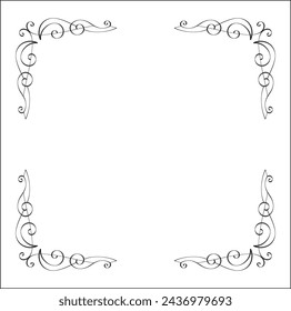 Elegant black and white ornamental frame, decorative border, corners for greeting cards, banners, business cards, invitations, menus. Isolated vector illustration.